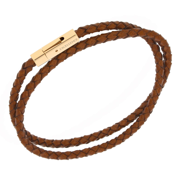 Bracelet Excellence Cuir Tress‚ & Acier 316L PVD YL