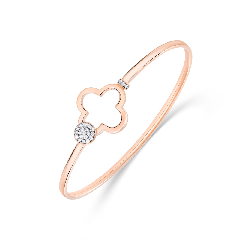 Bracelet Jonc trèfle Excellence Or rose 750/1000 & Diamants Bracelet Jonc trèfle Excellence Or rose 750/1000 & Diamants