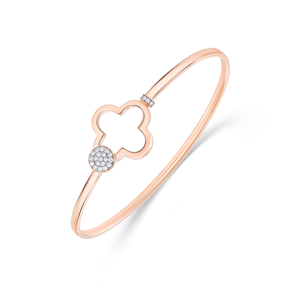 Bracelet Jonc trèfle Excellence Or rose 750/1000 & Diamants
