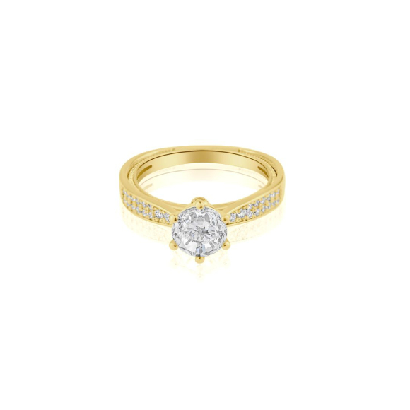 Bague solitaire et demi alliance Excellence Plaqué Or 18k sertie d'un zirconium