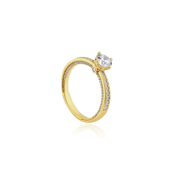 Bague solitaire et demi alliance Excellence Plaqué Or 18k sertie d'un zirconium