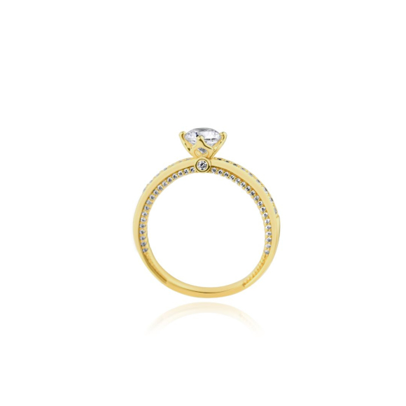 Bague solitaire et demi alliance Excellence Plaqué Or 18k sertie d'un zirconium