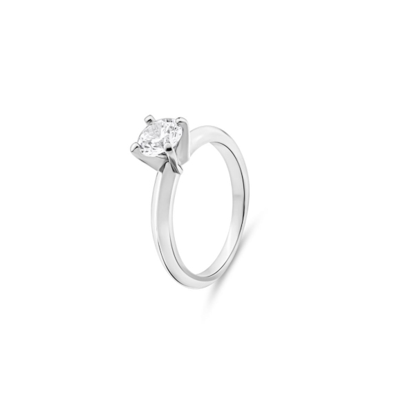 Bague Solitaire Excellence Argent 925 Rhodiée en Gris sertie d'un zirconium