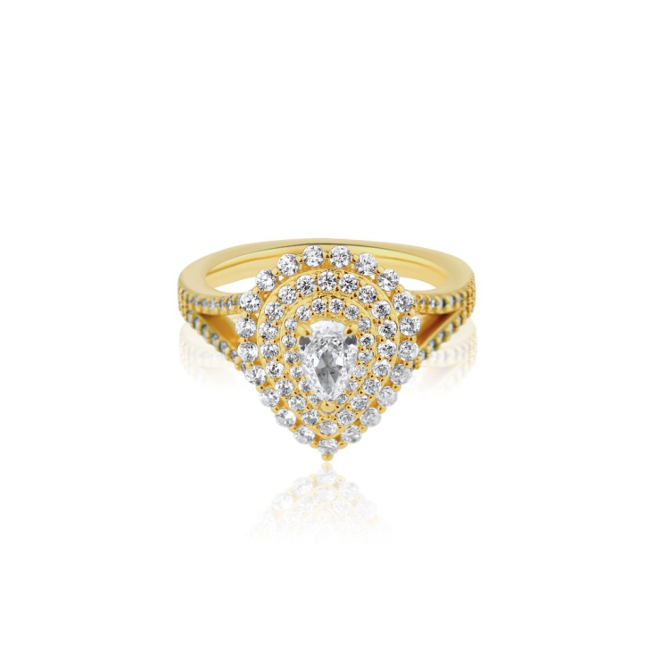 Bague poire Excellence Plaqué Or 18k sertie de zirconiums