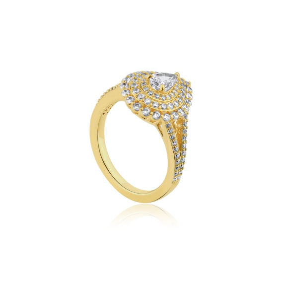 Bague poire Excellence Plaqué Or 18k sertie de zirconiums
