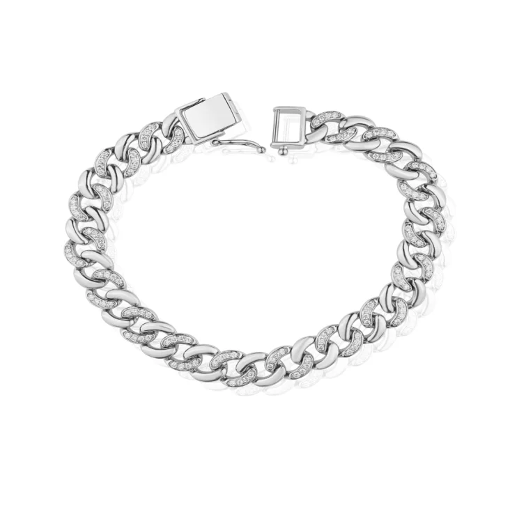 Gourmette Excellence Or gris 750/1000 & Diamants