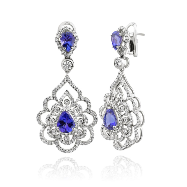 Boucles joaillerie Excellence Or gris 750/1000, Diamants & TZN