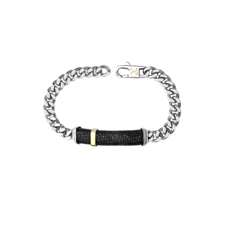 Gourmette Identité Excellence Acier 316L & Or 750/1000 -...