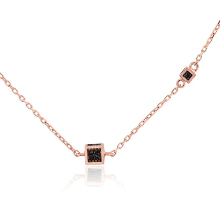 Collier cubes Excellence Or rose 750/1000 & Diamants noirs 2