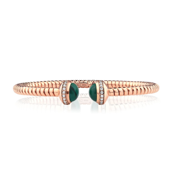 Bracelet Excellence Or rose750/1000, Diamants & Malachite