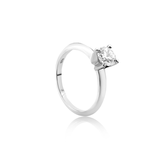 Bague Solitaire Excellence Argent 925 Rhodiée en Gris sertie d'un zirconium