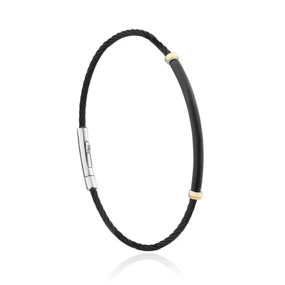 Bracelet rigide Excellence Acier 316L & motifs en Or 750/1000 - Medium