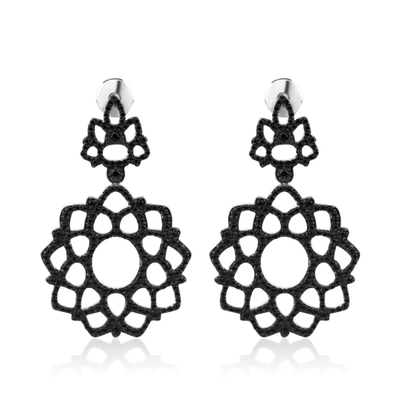 Boucles d’oreilles ovale pendantes Excellence Argent 925 Rh & BK