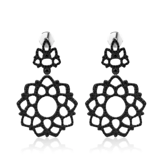 Boucles d’oreilles ovale pendantes Excellence Argent 925 Rh & BK