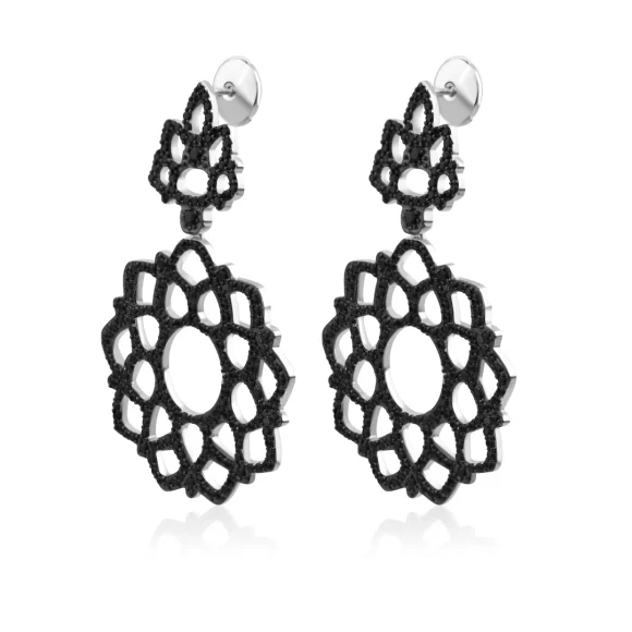 Boucles d’oreilles ovale pendantes Excellence Argent 925 Rh & BK