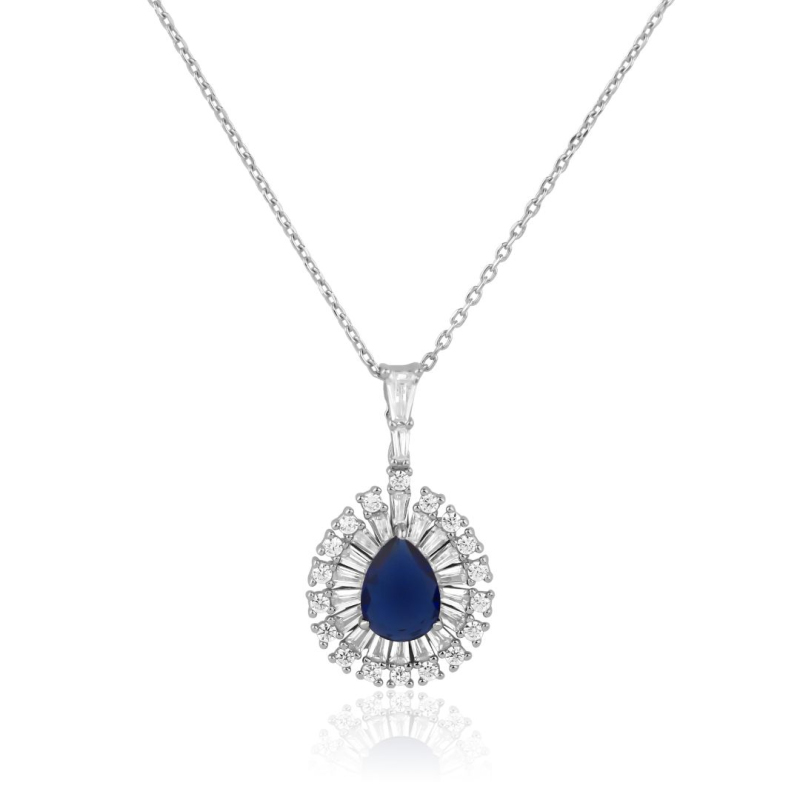 Pendentif poire Excellence Argent 925 Rh & BLU SPN