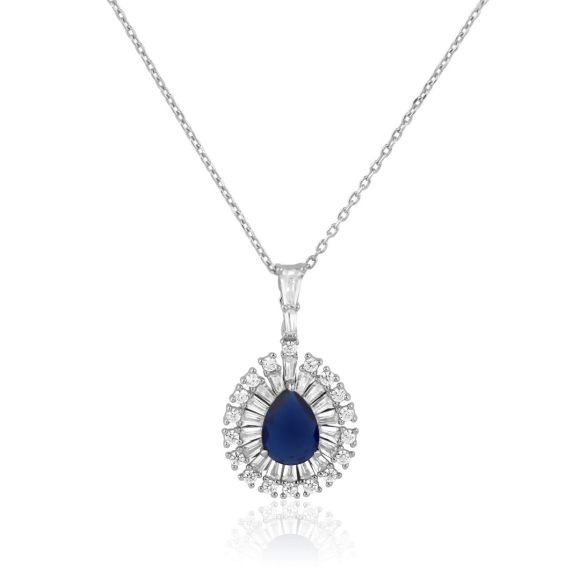Pendentif poire Excellence Argent 925 Rh & BLU SPN