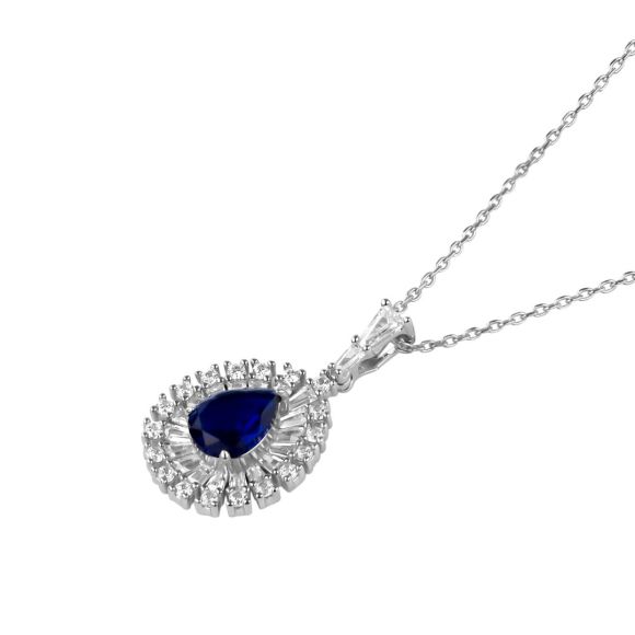 Pendentif poire Excellence Argent 925 Rh & BLU SPN
