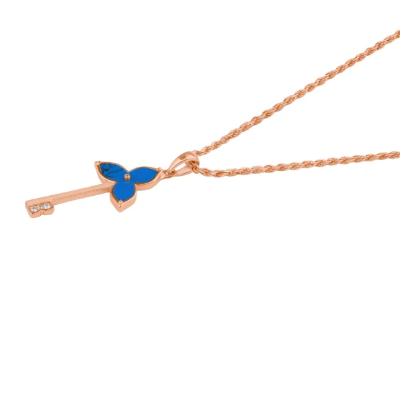 Pendentif Key Flower Excellence Argent 925 R.Gold & TRQ