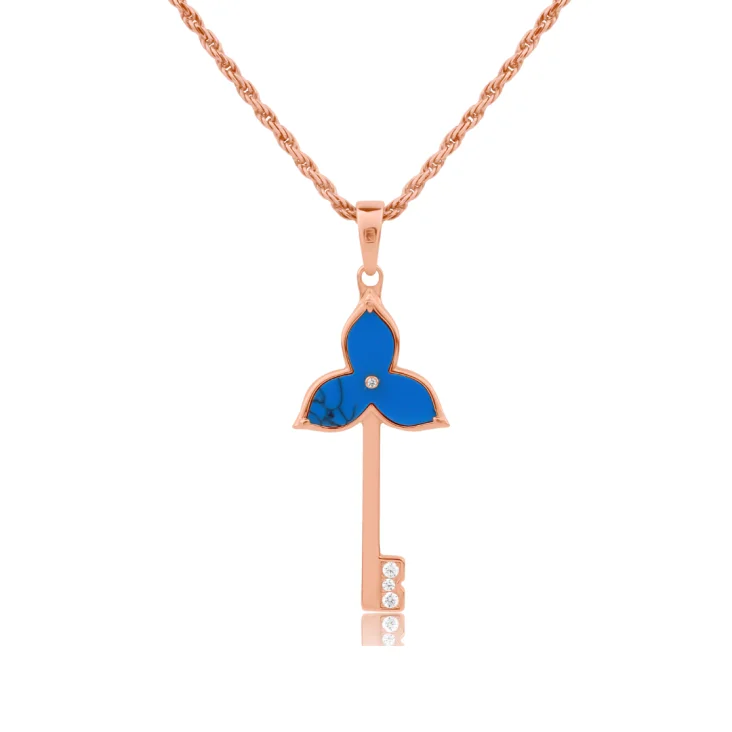 Pendentif Key Flower Excellence Argent 925 R.Gold & TRQ