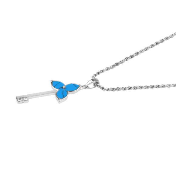 Pendentif Key Flower Excellence Argent 925 Rh & TRQ