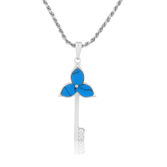 Pendentif Key Flower Excellence Argent 925 Rh & TRQ