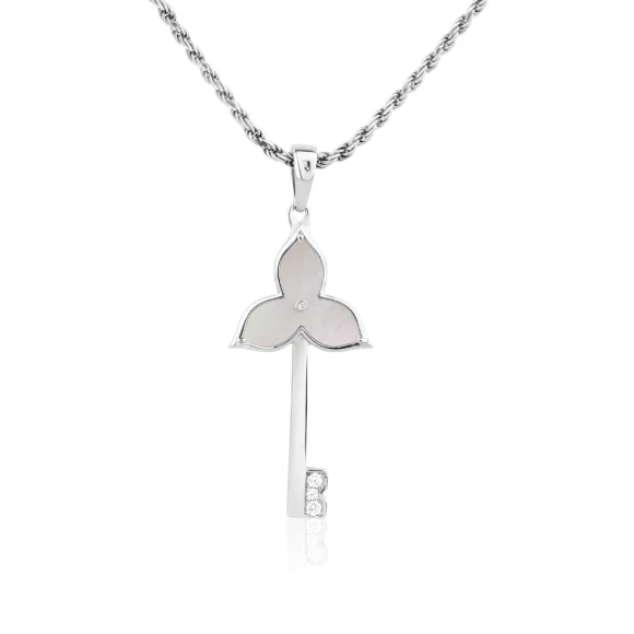 Pendentif Key Flower Excellence Argent 925 Rh & MOP
