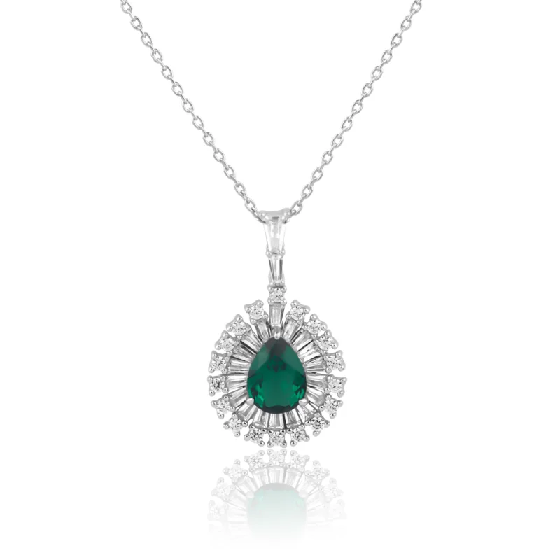 Pendentif poire Excellence Argent 925 Rh & EMR