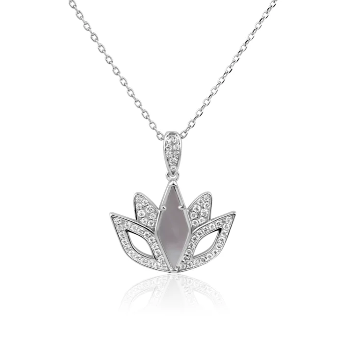 Pendentif Tulipe Excellence Argent 925 Rh & MOP