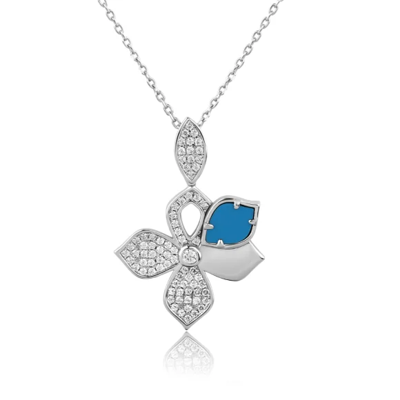 Pendentif Trèfle Excellence Argent 925 Rh & TRQ