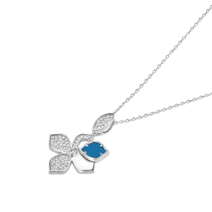 Pendentif Trèfle Excellence Argent 925 Rh & TRQ 2