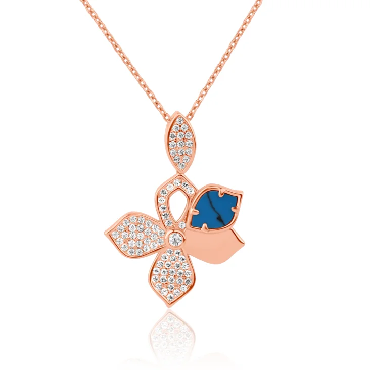 Pendentif Trèfle Excellence Argent 925 R.Gold & TRQ