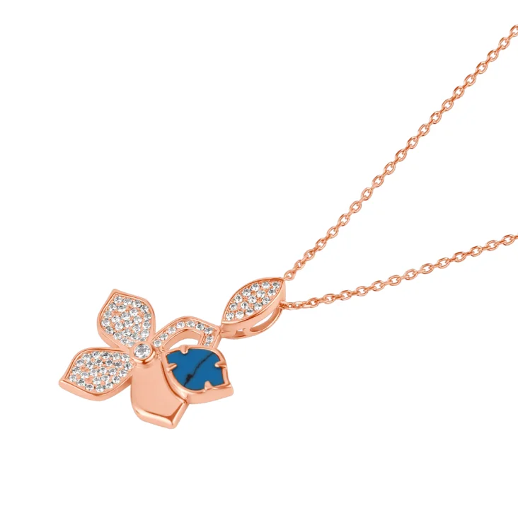 Pendentif Trèfle Excellence Argent 925 R.Gold & TRQ 2