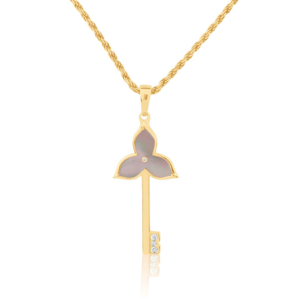 Pendentif Key Flower Excellence Plaqué Or 18K 3Mic & MOP