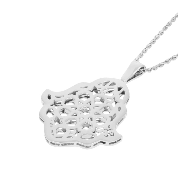 Pendentif Khmissa réversible Excellence Or gris 750/1000 & Diamants