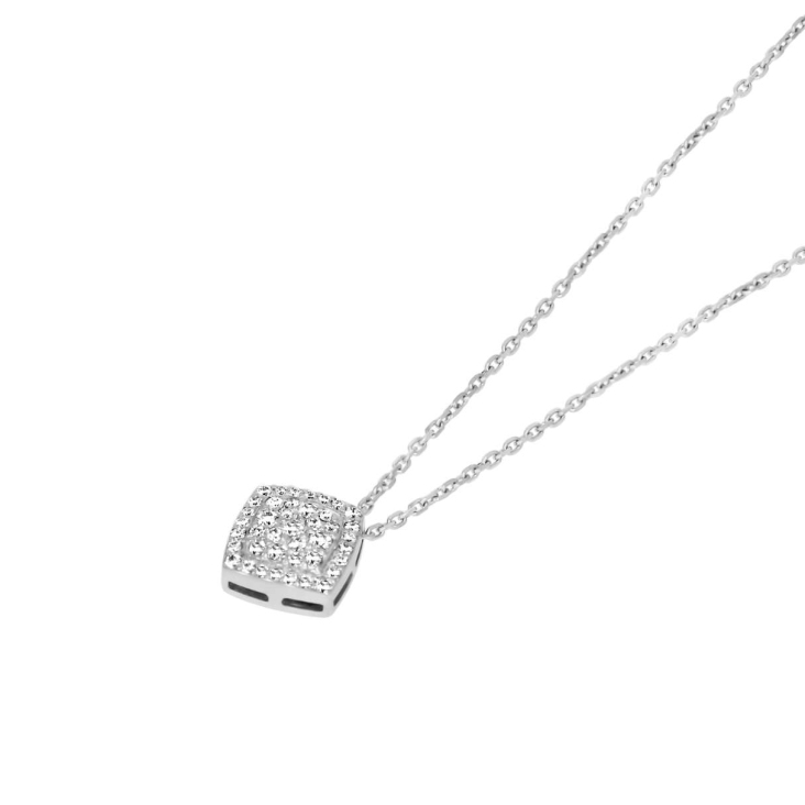 Collier pendentif carré Excellence Or gris 750/1000 &... 2