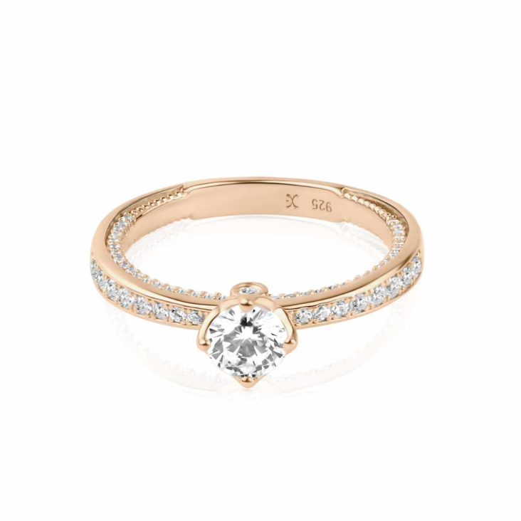 Bague solitaire Excellence Argent 925 R.Gold