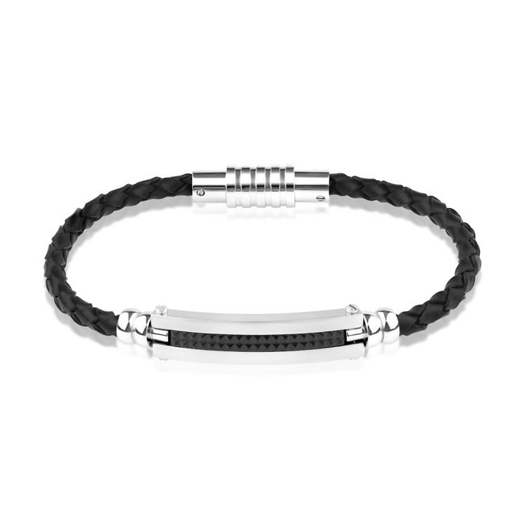 Bracelet Excellence Acier 316L & cuir tressé
