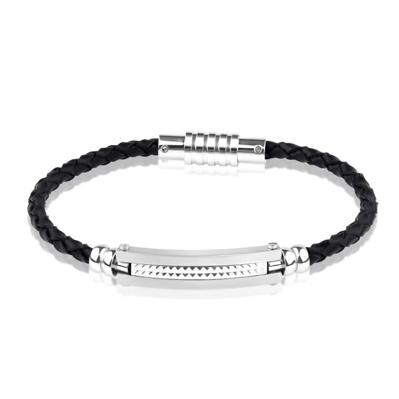 Bracelet Excellence Acier 316L & cuir tressé