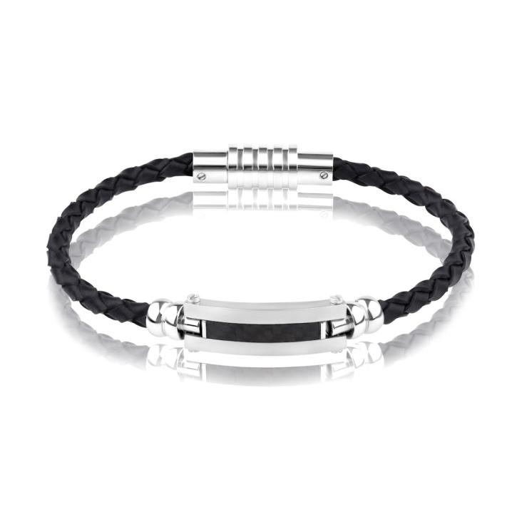 Bracelet Excellence Acier 316L & cuir tressé