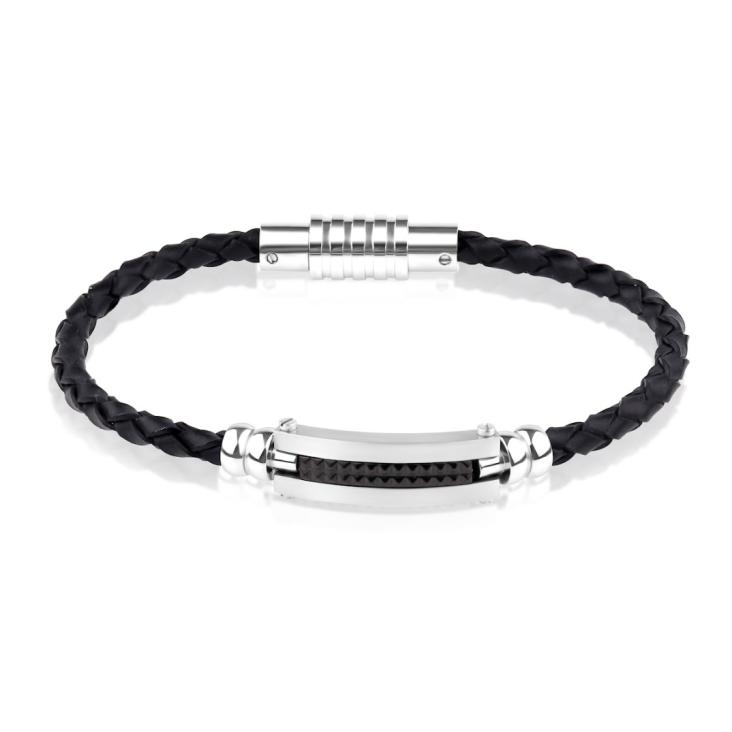 Bracelet Excellence Acier 316L & cuir tressé