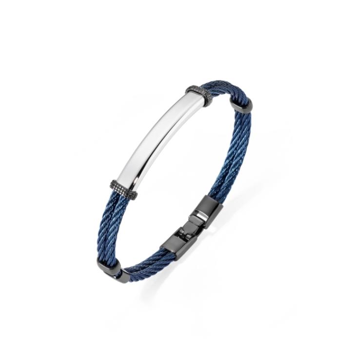 Bracelet Excellence acier 316L PVD bleu double câble tressé