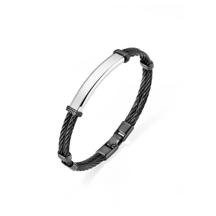 Bracelet Excellence acier 316L PVD noir double câble tressé