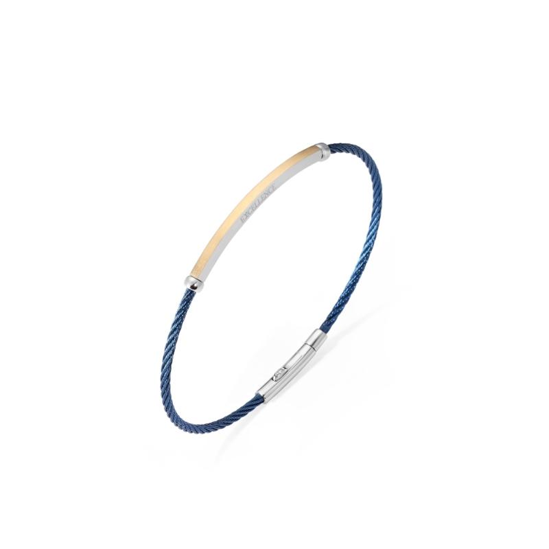 Bracelet Excellence en acier 316L PVD bleu avec plaque en Or 18K