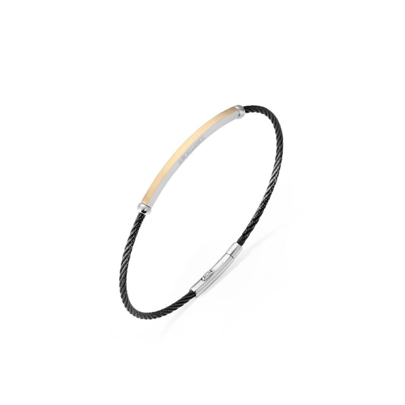 Bracelet Excellence acier 316L PVD noir et plaque Or 18K