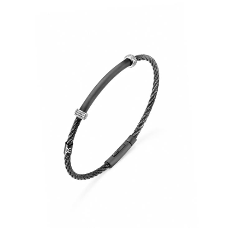 Bracelet Excellence acier 316L PVD noir câble tressé motif satiné Medium