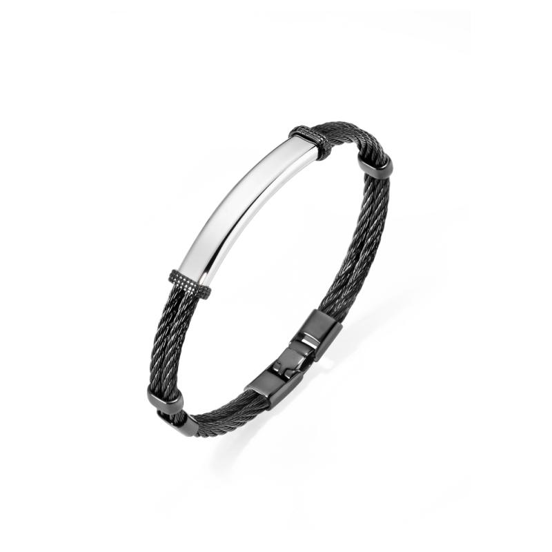 Bracelet Excellence en acier 316L PVD noir double câble
