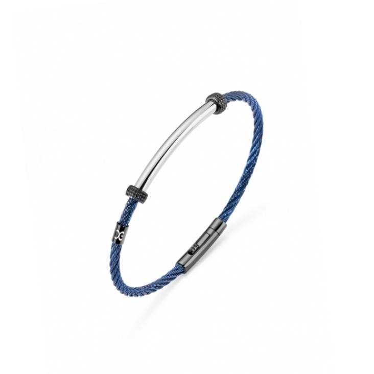 Bracelet Excellence acier 316L PVD bleu câble tressé