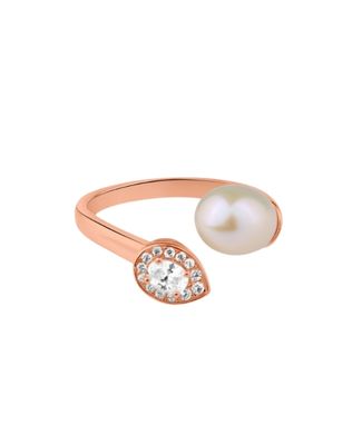 Bague toi et moi en argent 925 rhodié en rose ornée d'une perle